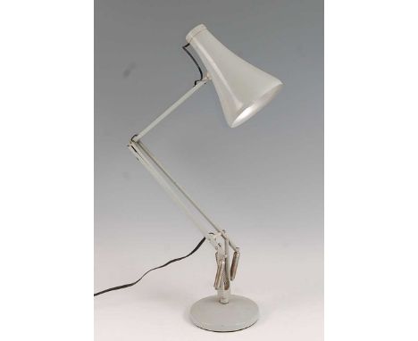 Herbert Terry - a 1950s grey painted metal anglepoise desk lamp, of typical hinged rotating form, opposing stamped marks to l