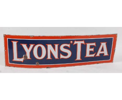 A large early 20th century enamel on metal advertising sign for Lyons' Tea, 45 x 150cm