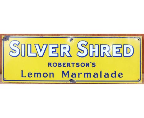 An early 20th century enamel on metal advertising sign for Silver Spread Robertson's Lemon Marmalade, 25.5 x 76cm