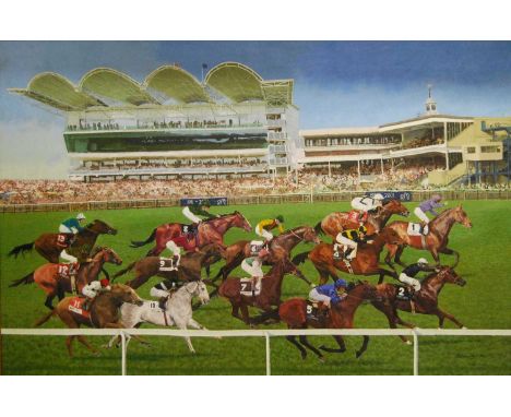 Abbey Walmsley (b.1979) - The Finishing Post at the Rowley Mile, oil on canvas, the picture shows the newly-constructed Mille