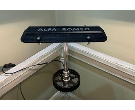 Restored cam-cover from an Alfa Romeo Alfa Sud flat-four 'Boxer' engine, repurposed into an attractive desk lamp.Utilising a 