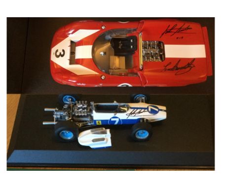 Very detailed, 1:18 Lola T70 by Strictly Special Models (No.17) and 1:20 Ferrari 158 both signed by the late John Surtees CBE