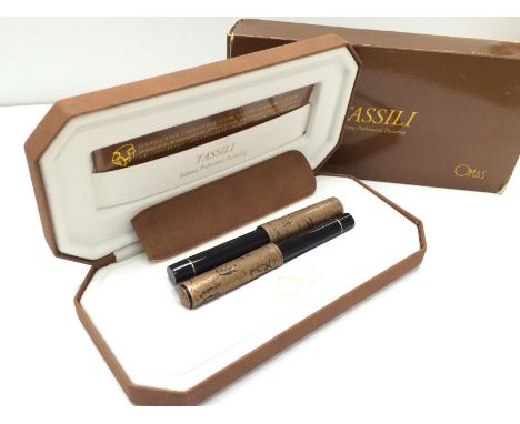 A rare Omas Tassili Prehistoric Sahara fountain pen and roller ball pen set with the fountain pen fitted with a large 18k gol