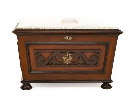 A Late Victorian Mahogany Box Ottoman, late 19th/early 20th century, recovered in cream fabric with padded seat and moulded h