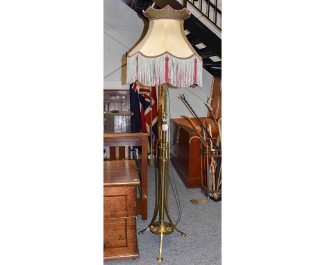 Early 20th Century Brass Telescopic Standard Lamp and Shade