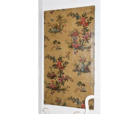 An 18th-century Panel, oil on canvas, stylized fruit and flowers on a coloured groundSize - 198cm by 108cm.