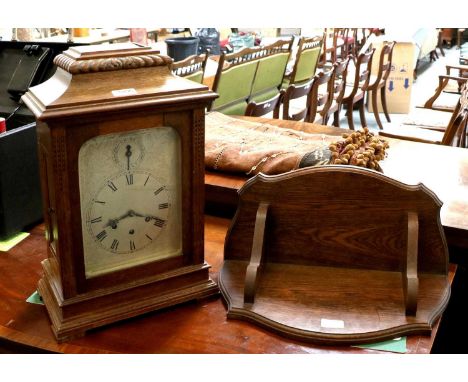 A German Oak Chiming Bracket Clock, circa 1910, movement backplate stamped Gustav Becker, 46cm high together with a later oak
