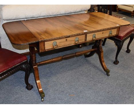 A Reproduction Mahogany Drop Leaf Sofa Table, 139cm by 62cm by 73cm