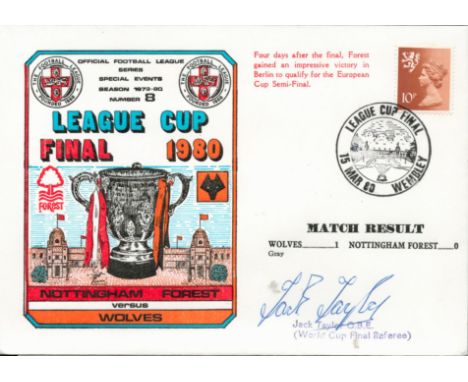 Wolverhampton Wanderers V Nottingham Forest 1980 Dawn Official Football First Day Cover Signed By World Cup Final Referee Jac