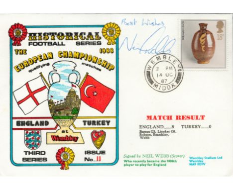 England V Turkey 1987 Dawn Official Football First Day Cover Signed By Neil Webb. Good condition. All autographs come with a 