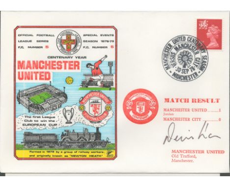 Manchester United V Manchester City 1978 Dawn Official Football First Day Cover Signed By Dennis Law. Good condition. All aut