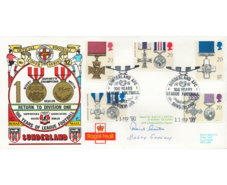 Sunderland Centenary 1990 Dawn Official Football First Day Cover Signed By Raich Carter and Bobby Gurney. Good condition. All