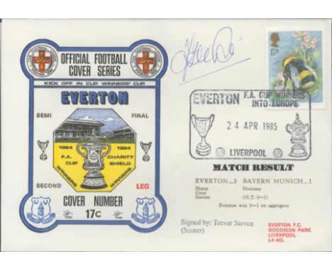 Everton V Bayern Munich 1985 Dawn Official Football First Day Cover Signed By Trevor Steven. Good condition. All autographs c