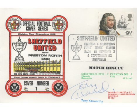 Sheffield United V Preston North End 1982 Dawn Official Football First Day Cover Signed By Tony Kenworthy. Good condition. Al