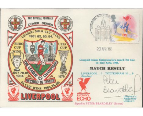 Liverpool V Tottenham 1988 Dawn Official Football First Day Cover Signed By Peter Beardsley. Good condition. All autographs c