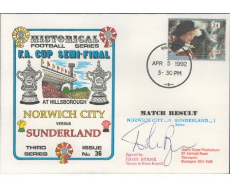 Norwich City V Sunderland 1992 Dawn Official Football First Day Cover Signed By John Byrne. Good condition. All autographs co