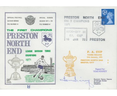 Preston North End V Bristol City 1972 Dawn Official Football First Day Cover Signed By Tom Finney. Good condition. All autogr