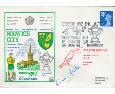 Norwich V Everton 1972 Dawn Official Football First Day Cover Signed By Duncan Forbes. Good condition. All autographs come wi