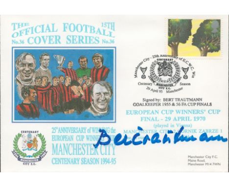 Manchester City V Gornik Zabrze 1970 Dawn Official Football First Day Cover Signed By Bert Trautmann. Good condition. All aut