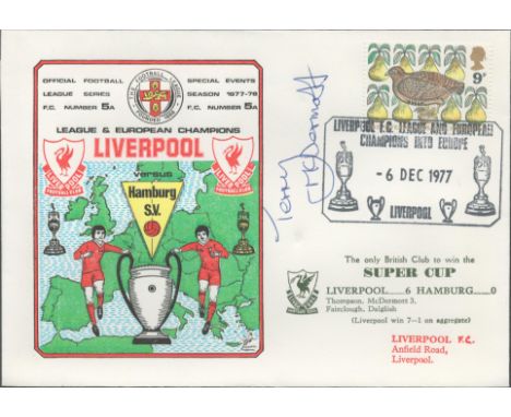 Liverpool V Hamburg 1977 Dawn Official Football First Day Cover Signed By Terry McDermott. Good condition. All autographs com