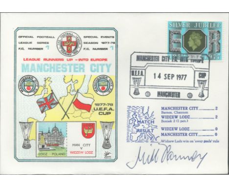Manchester City V Widzew Lodz 1977 Dawn Official Football First Day Cover Signed By Mick Channon. Good condition. All autogra