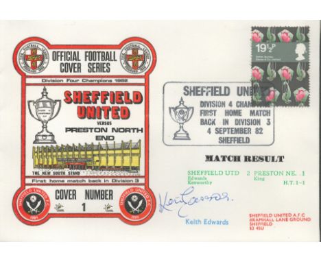 Sheffield United V Preston North End 1982 Dawn Official Football First Day Cover Signed By Keith Edwards. Good condition. All