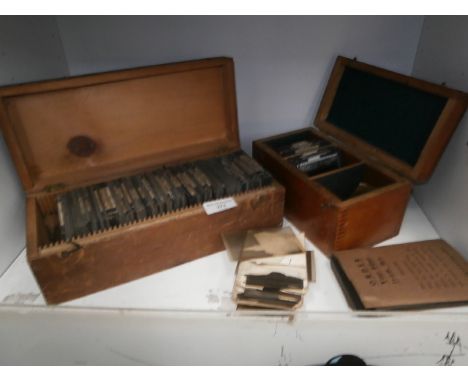 shelf of lantern slides & negatives
