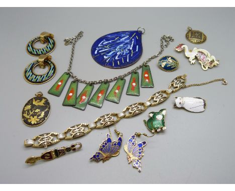 Toledo, cloisonne and enamel jewellery including a pair of Michaela Frey earrings 
