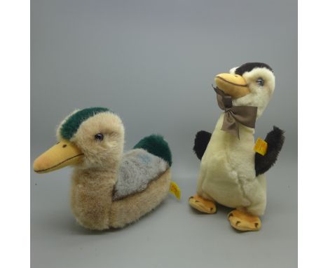 Steiff two ducks soft toys, button in ear, made in Germany 