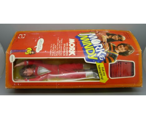 A Mattel Mork &amp; Mindy Mork figure with talking space pack, boxed 