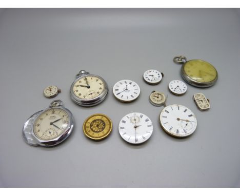 Pocket watches and movements including Recta military with broad arrow, a/f 