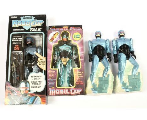 Quantity of Robocop Collectibles x4 includes Orion Audiotronic Robocop 12" vintage talking figure, Robocop bubble bath bottle