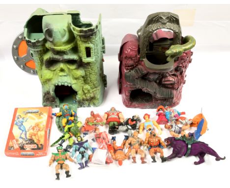 Mattel Masters of the Universe He-man Castle Greyskull and Snake Mountain with loose figures. Includes He-Man, Skeletor with 