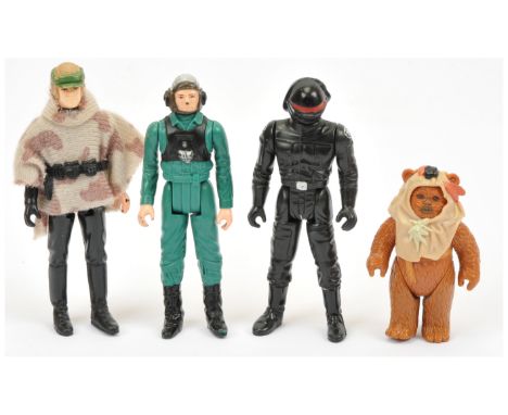 Kenner Star Wars vintage 3 3/4" figures x 4, including Imperial Gunner, Luke Battle Poncho, Paploo and A-Wing Pilot, all Fair