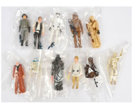 Kenner Star Wars vintage 3 3/4" figures x 11 including Han Solo, Darth Vader, Stormtrooper, Ben Kenobi, Luke Skywalker, C-3PO
