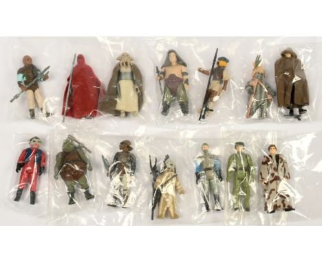Kenner Star Wars vintage 3 3/4" figures x 14 including Luke Jedi Knight, Han Solo Trench Coat, Rebel Commando, Princess Leia 