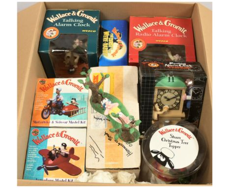 Quantity of Wallace &amp; Gromit collectibles x8. Includes Talking Alarm Clocks, Airfix Model kits, Shaun the Sheep Christmas