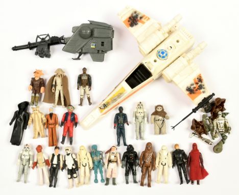 Quantity of Kenner Star Wars vintage vehicles and 3 3/4" figures including X-Wing Fighter, INT-4, Han Solo, AT-AT Driver, Dar