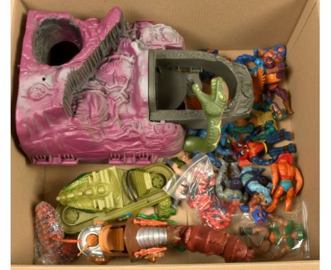 Mattel Masters of the Universe Snake Mountain with loose Figures and Vehicles (unchecked if complete). Includes Skeletor, Bea