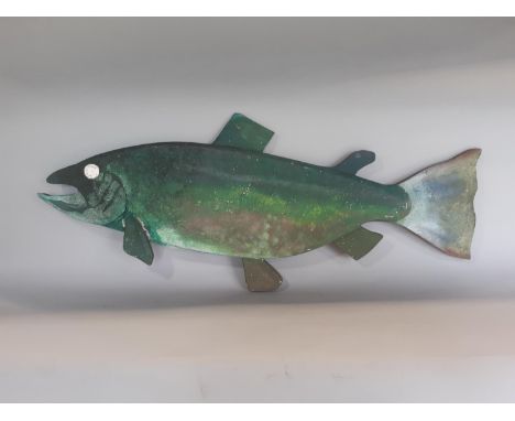 A vintage hand painted wooden fish plaque 87cm long 
