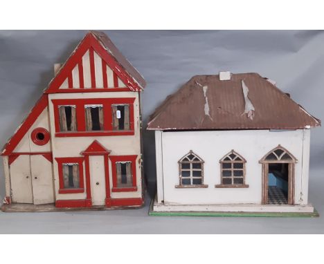 Vintage dolls house restoration projects: hand made single room fitted out as a shop with bay window, internal shelving, furn