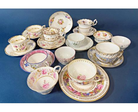 A collection of 18th &amp; 19th century tea bowls and tea cups, many with saucers including examples by Daniel, Coalport, Wor