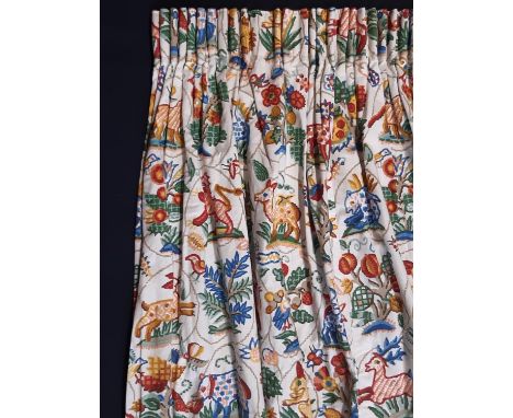 One pair curtains 'Animal Crackers' by Jane Churchill, lined with pencil pleat heading, pelmet and tiebacks. Length 126cm, wi