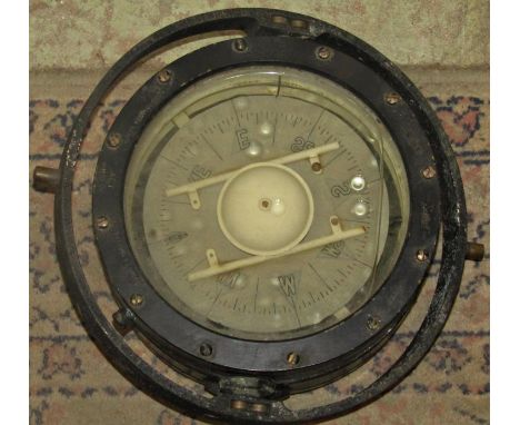 A Henry Brown &amp; Son Ltd Dead Beat marine compass number 2901/T/9 gimbled mounted 32 cm wide maximum 