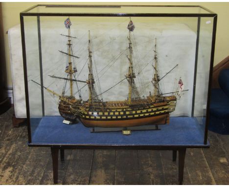 Scale model of HMS Victory, fully rigged, together with a further cross section showing the six decks fully stowed, set withi