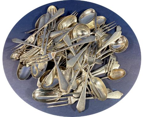 A quantity of Georgian style silver plated flatware, mainly forks and spoons. 