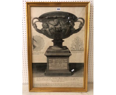 After Giovanni Battista Piranesi (1720-1778), a classical urn on pedestal, print on paper, 70 x 46 cm, framed and glazed 