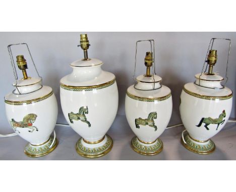 Three vase shaped table lamps decorated with Roman Cavalry horses and a third matching slightly bigger lamp.4 
