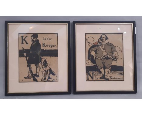 William Nicholson (1872-1949), Two prints from An Alphabet: 'K for Keeper' and 'N for Nobleman', lithograph in colours, 24.5 
