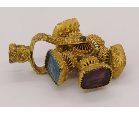 French Victorian gilt metal spinning seal wheel, with intaglio-cut glass seals reading 'Sans Epine', 'Truth', 'L'amitie' and 